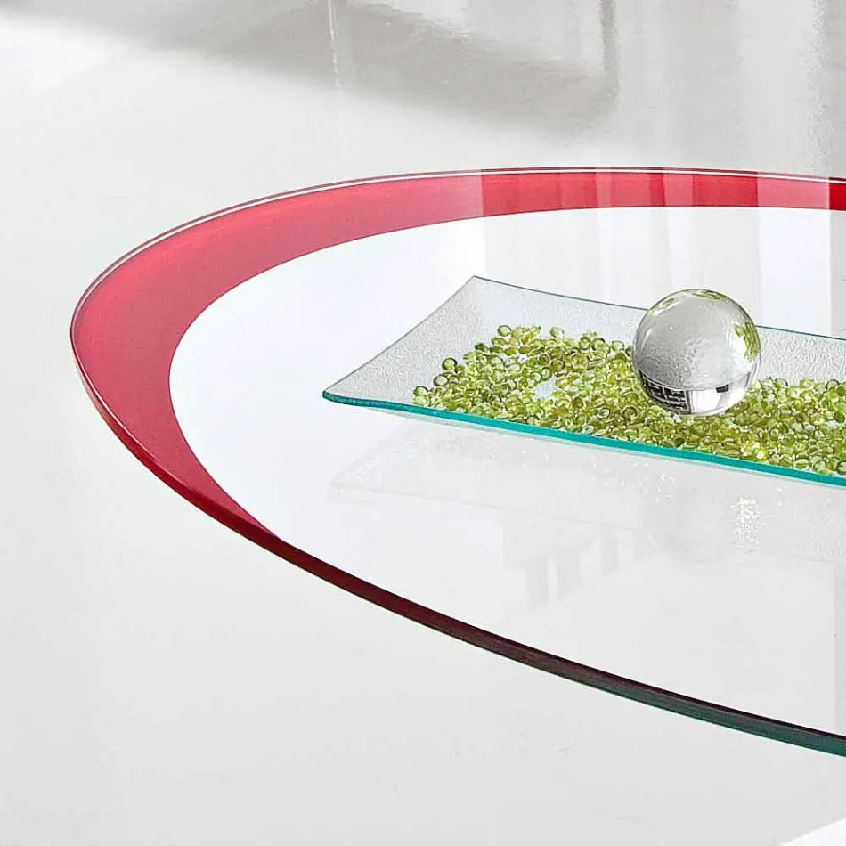 Mesa de centro con tapa de cristal con serigrafía Made in Italy - Campari Viadurini