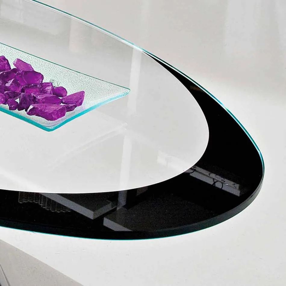 Mesa de centro con tapa de cristal con serigrafía Made in Italy - Campari Viadurini