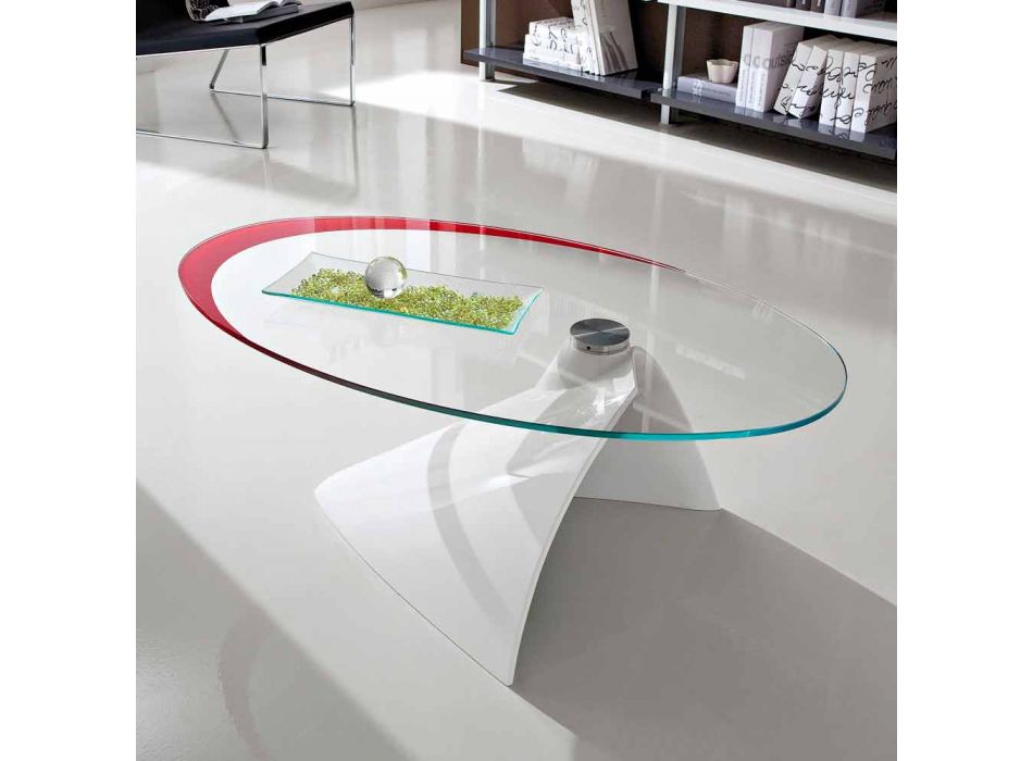Mesa de centro con tapa de cristal con serigrafía Made in Italy - Campari Viadurini