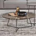 Mesa de centro con tapa redonda de mármol y base de metal Made in Italy - Gin Viadurini