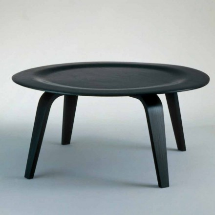 Mesa de centro en fresno teñido negro con tapa redonda Made in Italy - Cariddi Viadurini