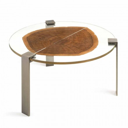 Mesa de centro en madera y acero con patas de metal Made in Italy - Damasco Viadurini