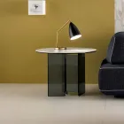 Mesa de centro auxiliar para sofá en vidrio ahumado y tapa redonda de cerámica - Aleatorio Viadurini