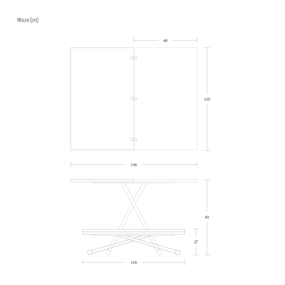 Mesa de centro transformable en metal y madera Made in Italy - Veneris Viadurini
