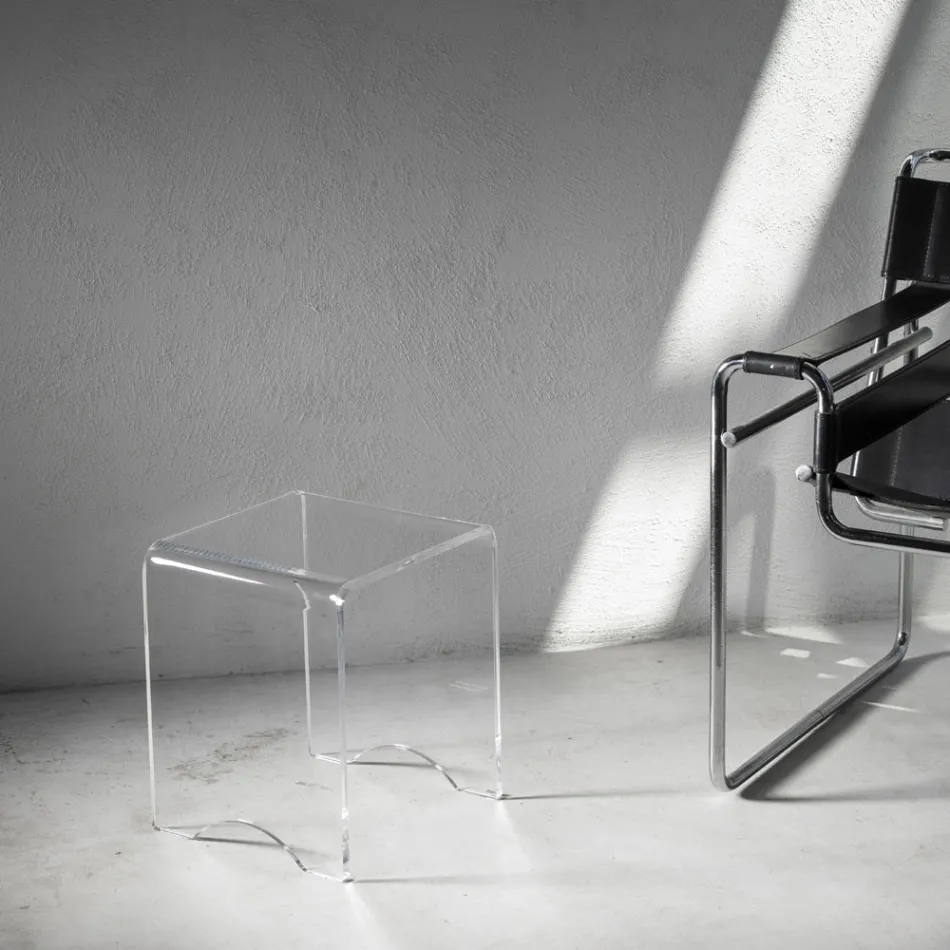 Mesa de centro Taburete Cristal Transparente Acrílico Minimal Italiano - Plarco Viadurini