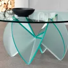 Mesa de Centro para Salón con Flor de Cristal Transparente y Base Ácida 3 Tamaños - Fiorella Viadurini