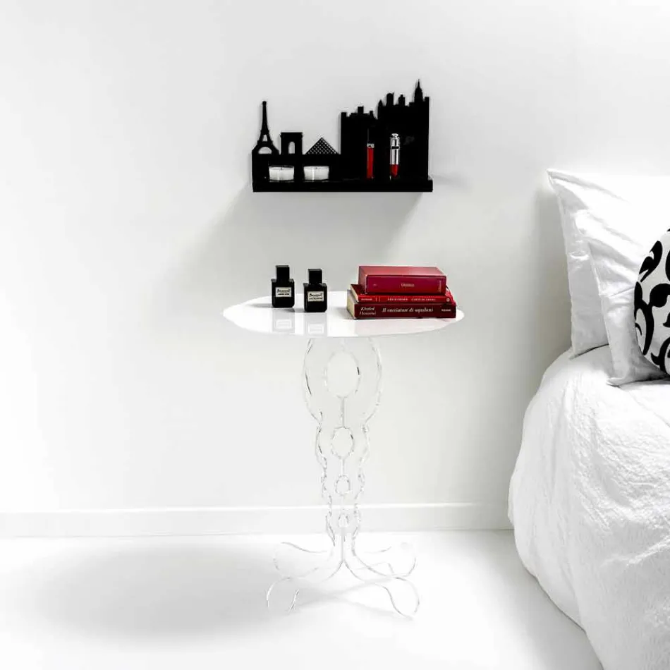 Mesa redonda blanca diámetro 50cm diseño moderno Janis, hecho en Italia Viadurini