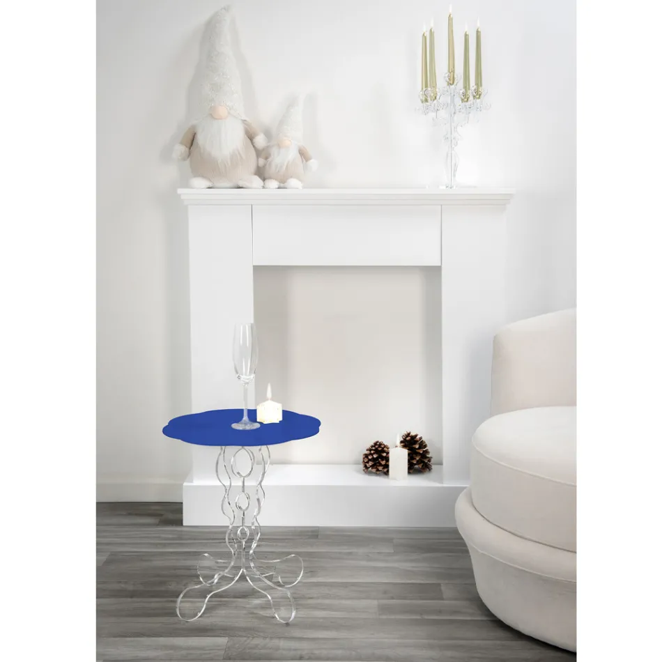 Mesa de centro redonda azul, diámetro 36 cm, diseño moderno Janis, hecha en Italia Viadurini