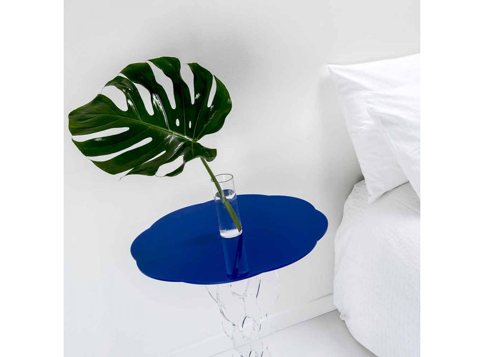 Mesita redonda azul diámetro 50 cm diseño moderno Janis, hecho en Italia Viadurini