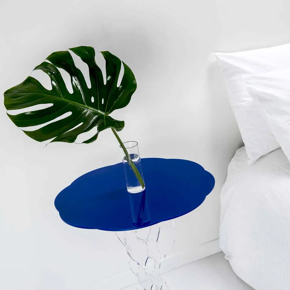 Mesita redonda azul diámetro 50 cm diseño moderno Janis, hecho en Italia Viadurini