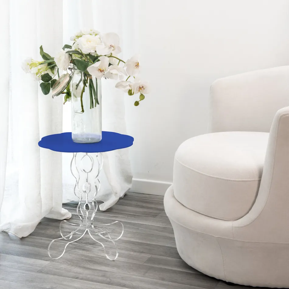 Mesa de centro redonda azul diámetro 50 cm Janis diseño moderno, hecha en Italia Viadurini