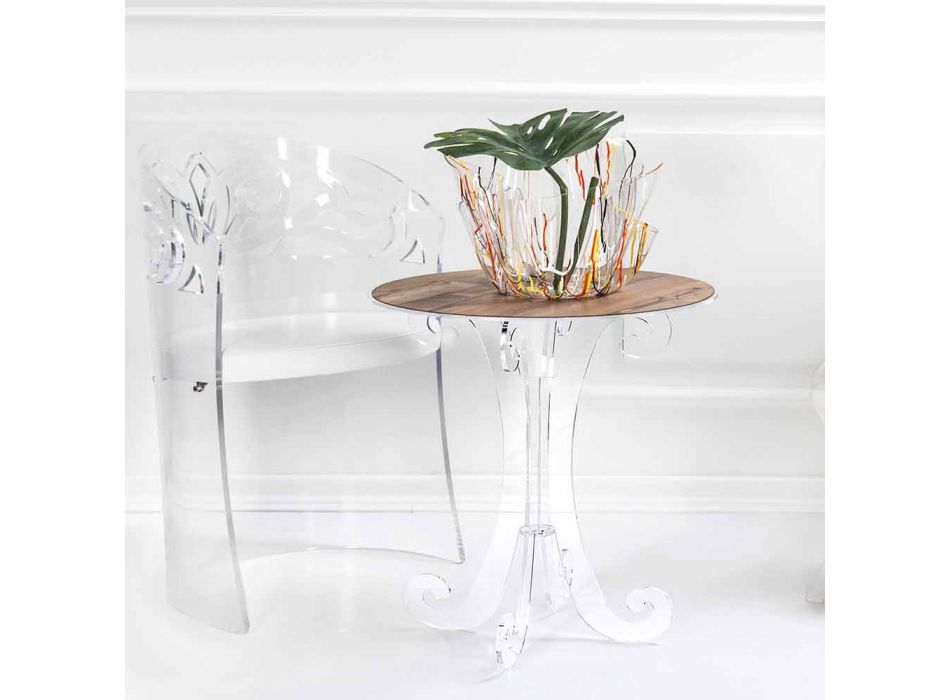 Mesa de centro redonda en plexiglás transparente y blanco o con madera - Stilio Viadurini