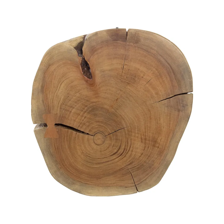 Mesa de centro redonda en baúl de madera y acero Homemotion - Tancredi Viadurini