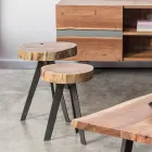 Mesa de centro redonda en baúl de madera y acero Homemotion - Tancredi Viadurini