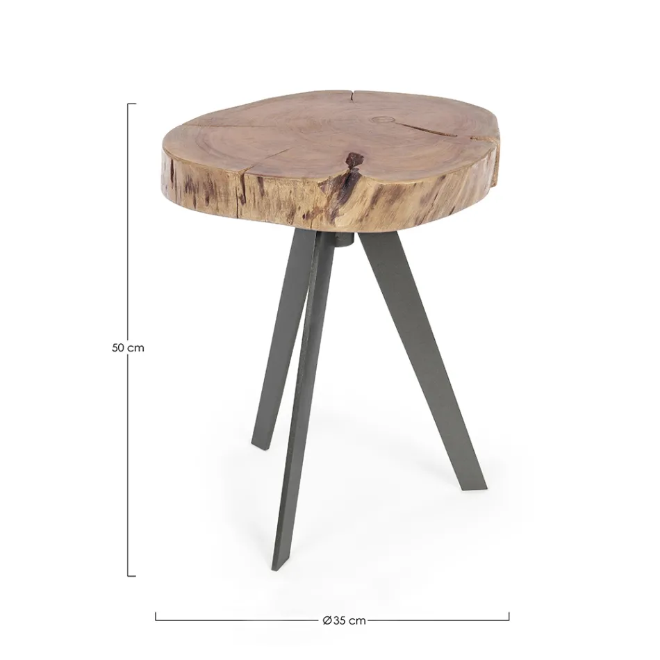 Mesa de centro redonda en baúl de madera y acero Homemotion - Tancredi Viadurini