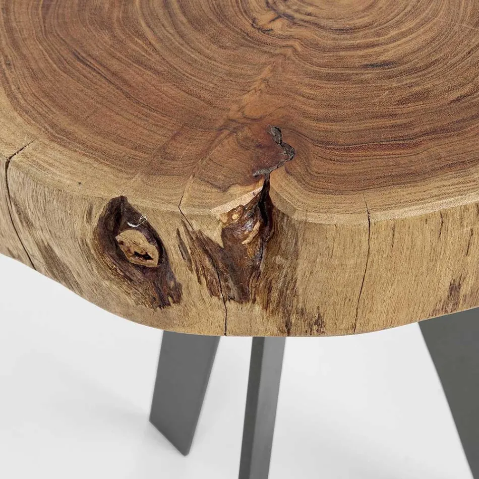 Mesa de centro redonda en baúl de madera y acero Homemotion - Tancredi Viadurini