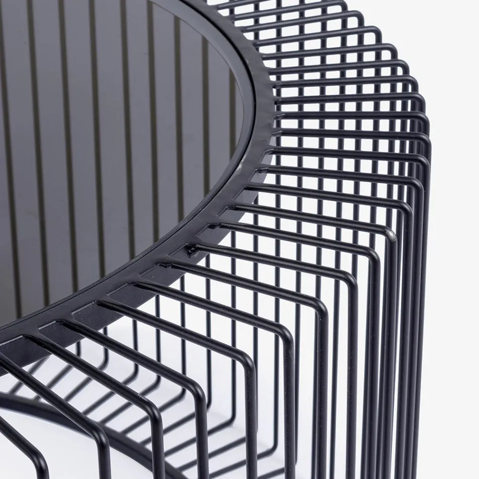 Mesa de centro redonda de acero pintado y vidrio templado - Apuleio Viadurini