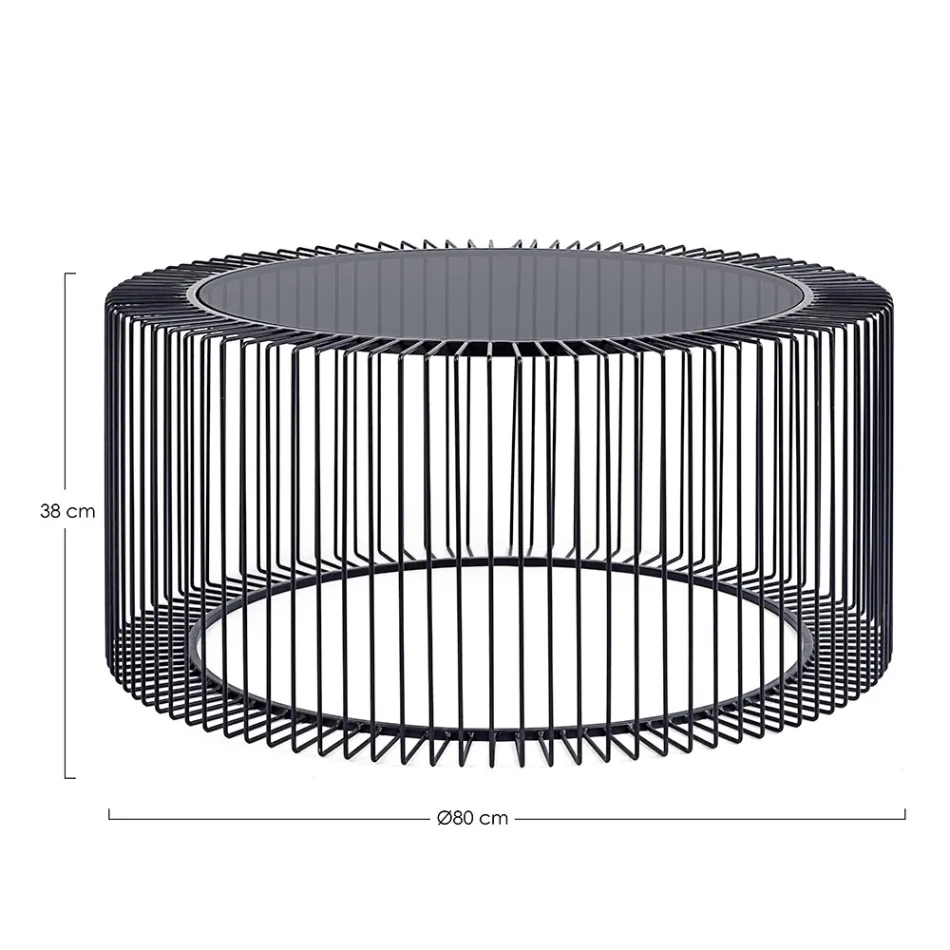 Mesa de centro redonda de acero pintado y vidrio templado - Apuleio Viadurini