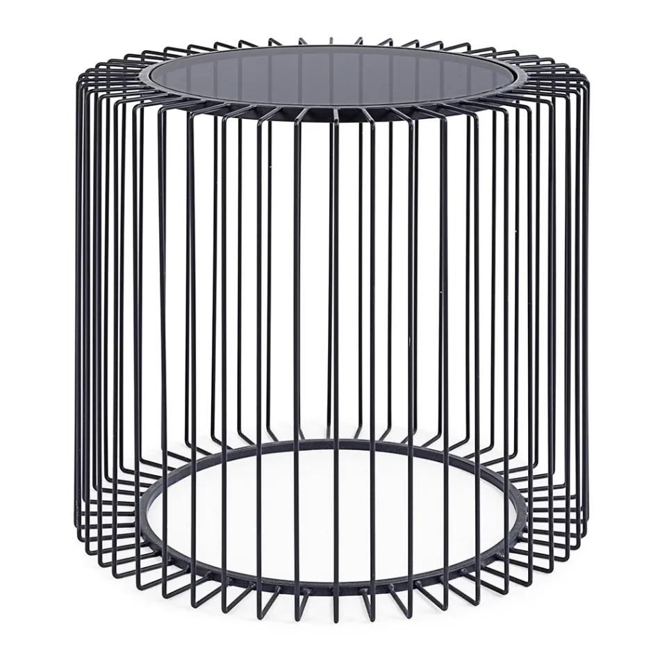 Mesa de centro redonda de acero pintado y vidrio templado - Apuleio Viadurini