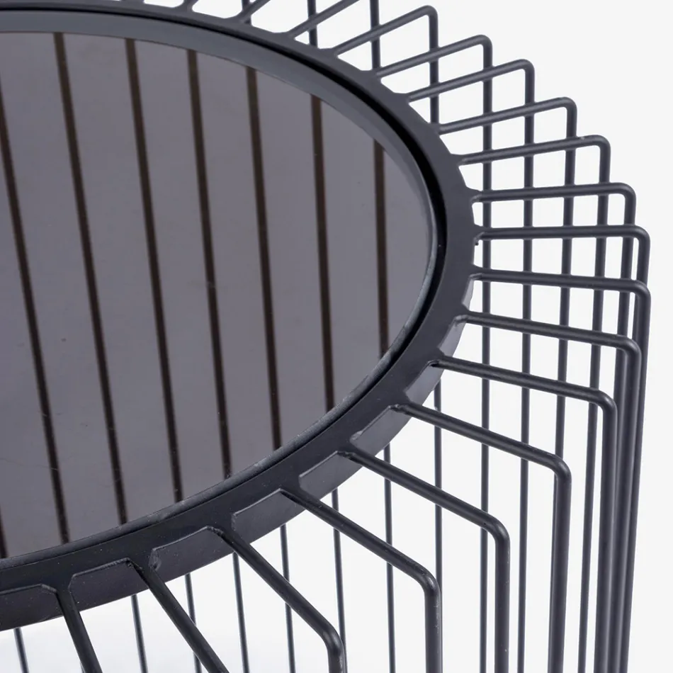 Mesa de centro redonda de acero pintado y vidrio templado - Apuleio Viadurini