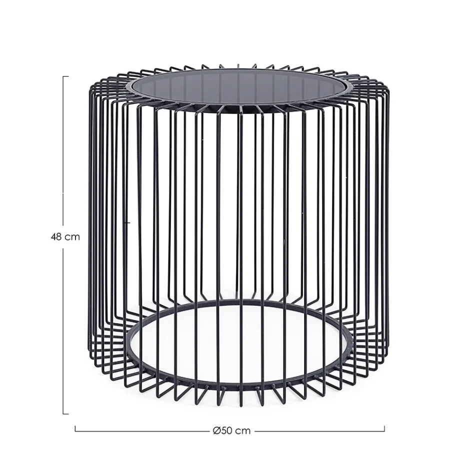 Mesa de centro redonda de acero pintado y vidrio templado - Apuleio Viadurini