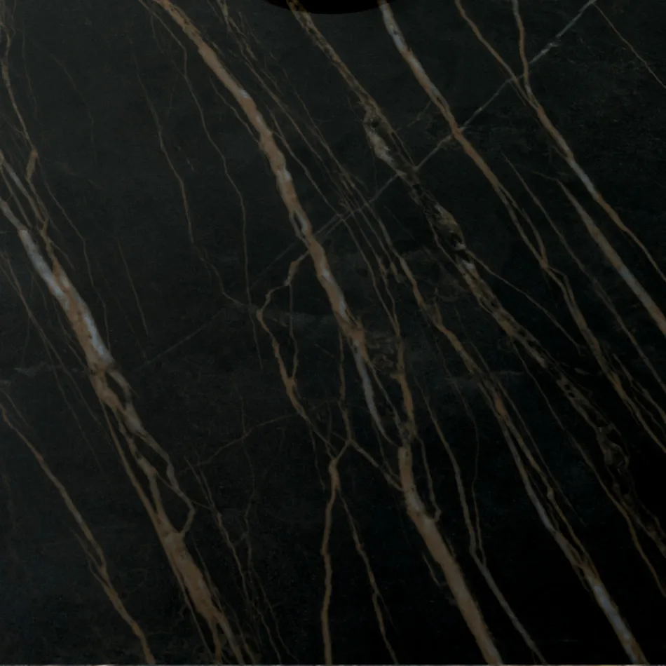 Mesa de centro redonda en metal inclinado y tapa de cerámica - Coriko Viadurini