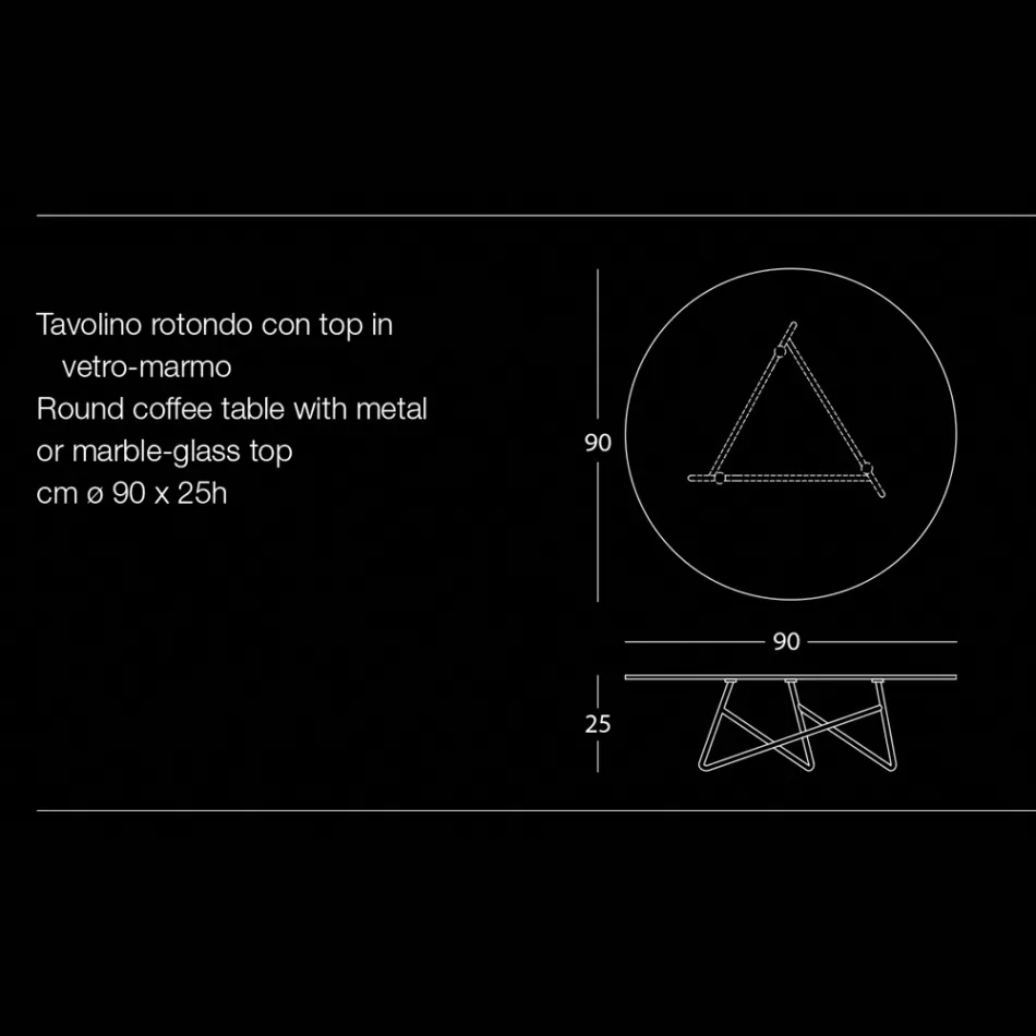 Mesa de centro redonda para salón en metal y vidrio con efecto mármol de lujo - Magali Viadurini