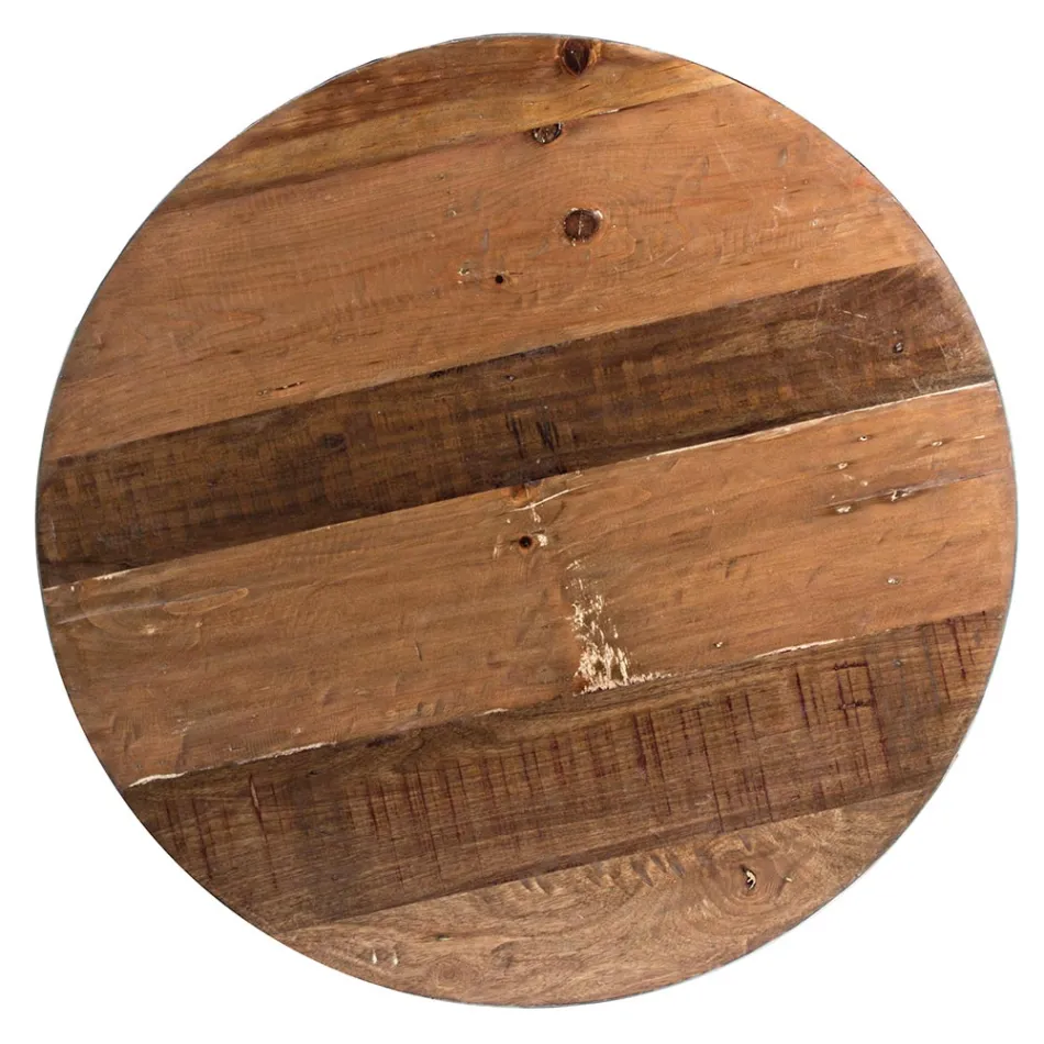 Mesa de centro redonda en madera reciclada y acero blanco o gris - Genoveffa Viadurini