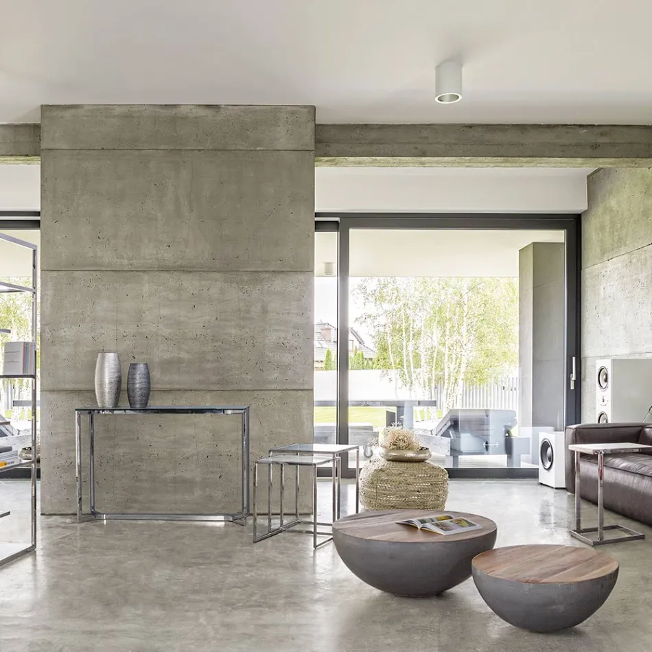 Mesa de centro redonda en madera reciclada y acero blanco o gris - Genoveffa Viadurini