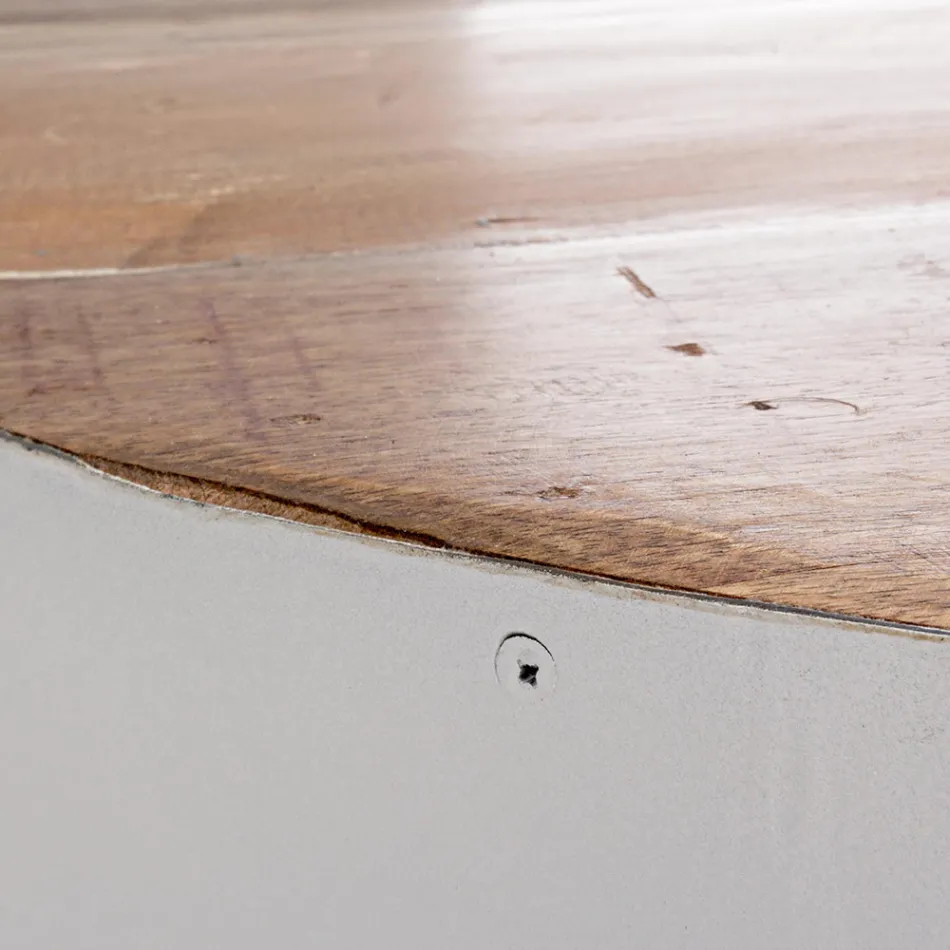 Mesa de centro redonda en madera reciclada y acero blanco o gris - Genoveffa Viadurini