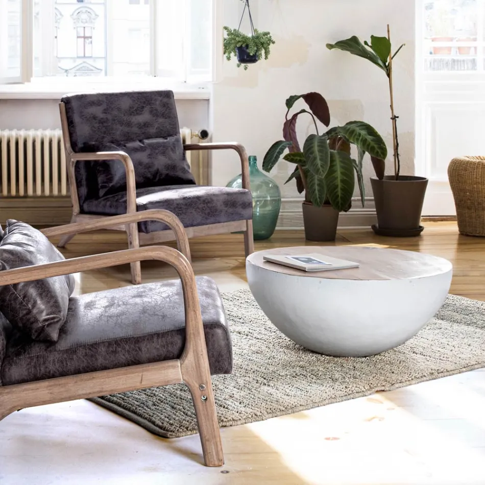 Mesa de centro redonda en madera reciclada y acero blanco o gris - Genoveffa Viadurini