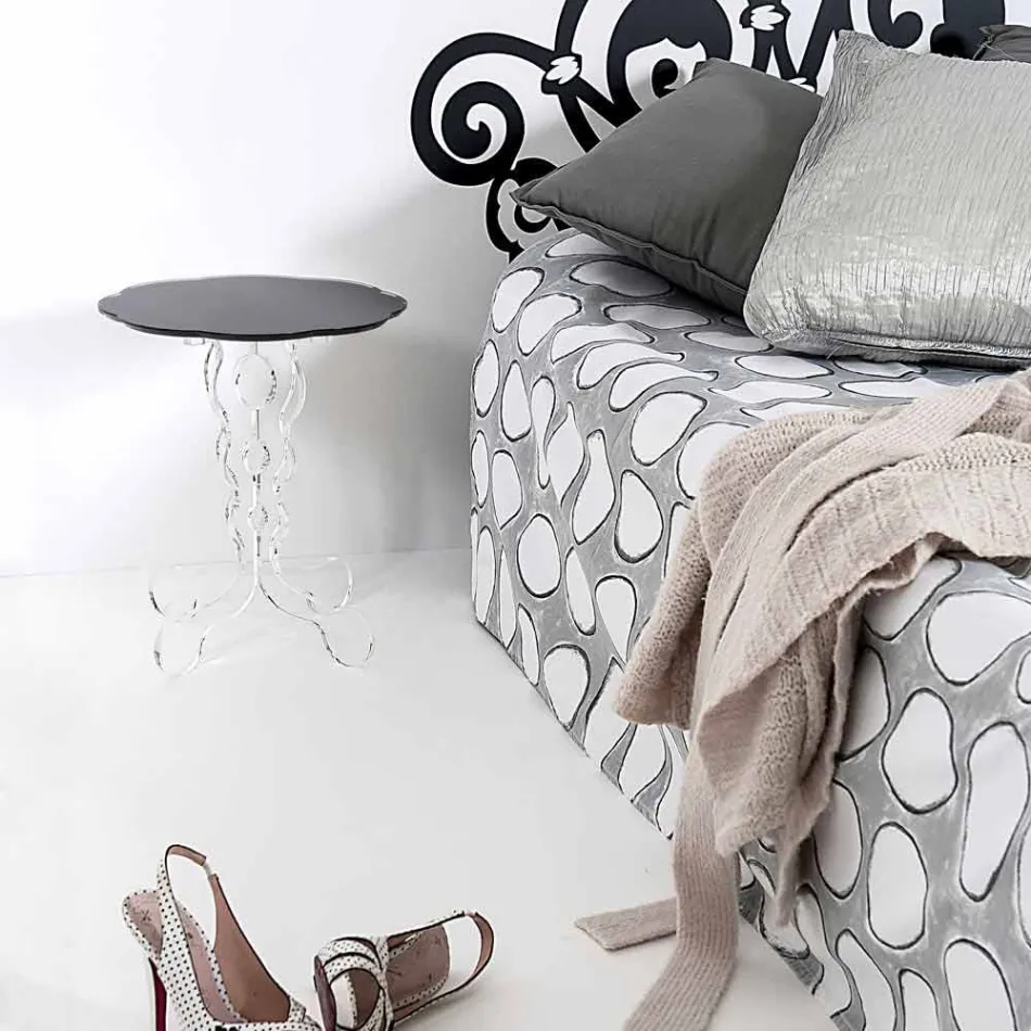 Mesa redonda negra de 36 cm de diámetro y diseño moderno de Janis, fabricada en Italia. Viadurini