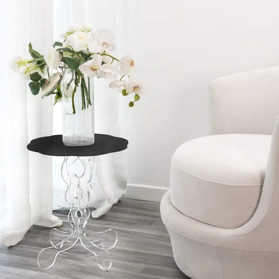 Mesita redonda negra diámetro 50 cm Janis diseño moderno, made in Italy Viadurini