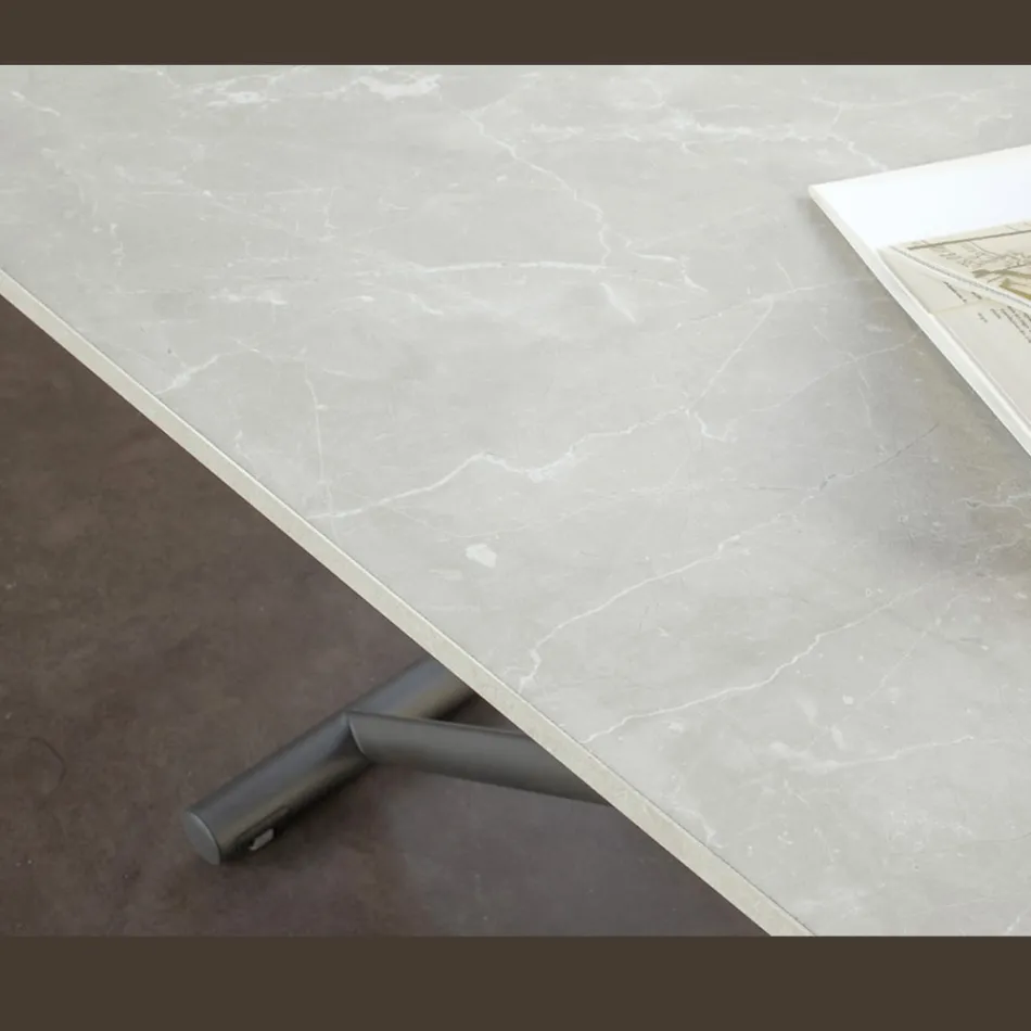 Mesa de centro transformable con altura regulable hasta 82 cm Made in Italy - Rueda Viadurini