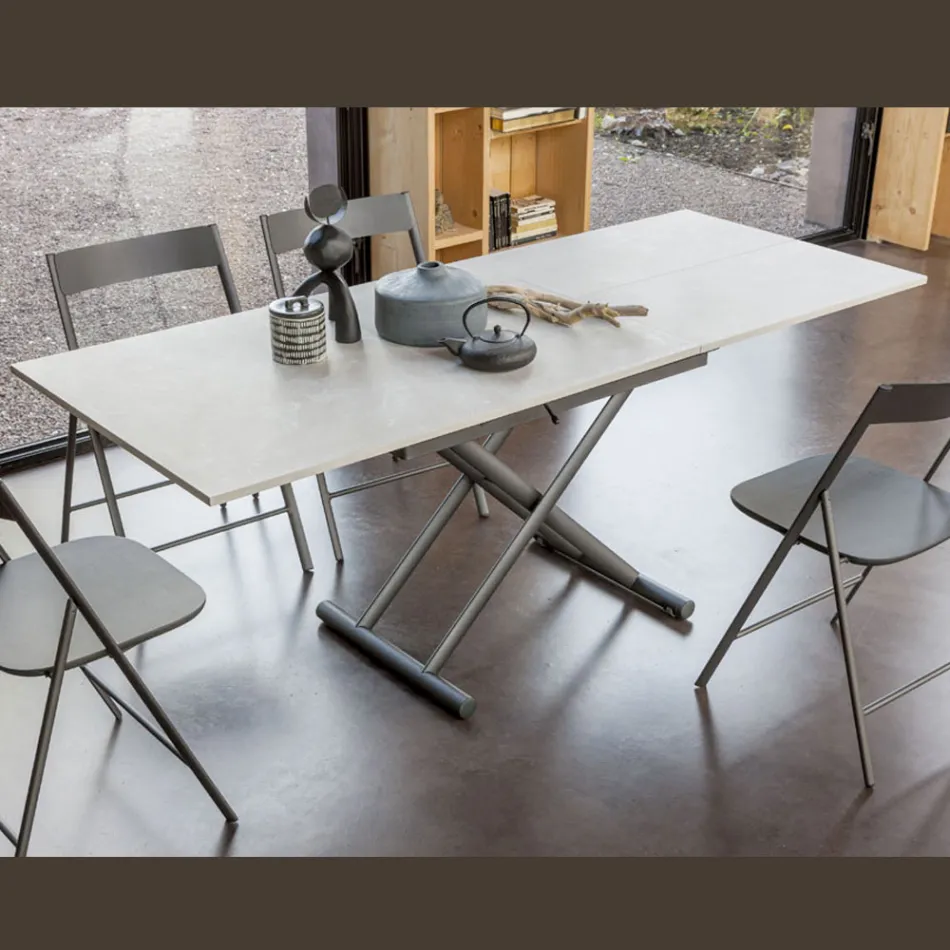 Mesa de centro transformable con altura regulable hasta 82 cm Made in Italy - Rueda Viadurini