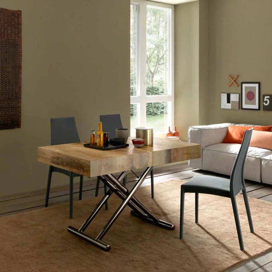 Mesa de centro de diseño transformable en madera y metal negro Made in Italy - Niverio Viadurini