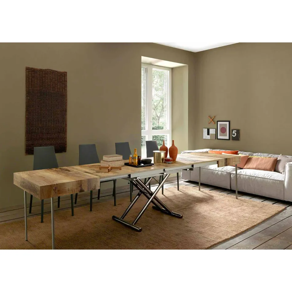 Mesa de centro de diseño transformable en madera y metal negro Made in Italy - Niverio Viadurini