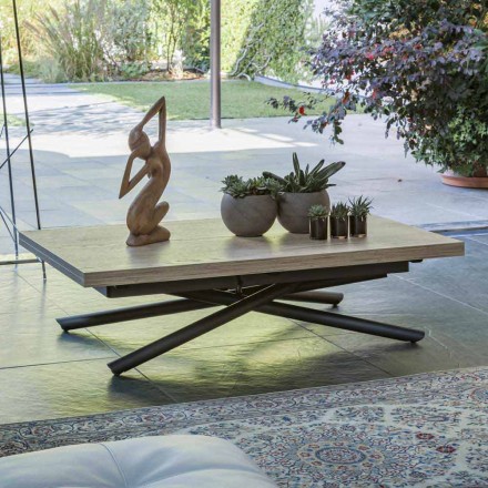 Mesa de centro convertible en mesa de comedor Tapa de madera y base de metal - Melocotón Viadurini