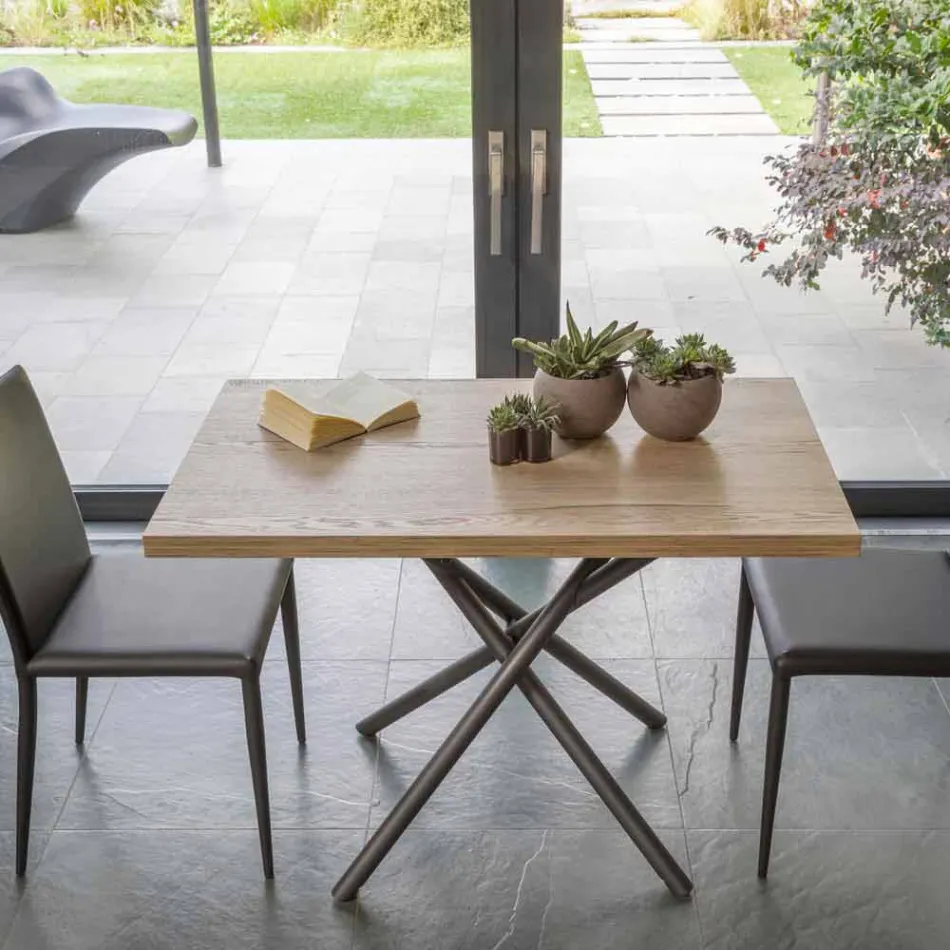 Mesa de centro convertible en mesa de comedor Tapa de madera y base de metal - Melocotón Viadurini