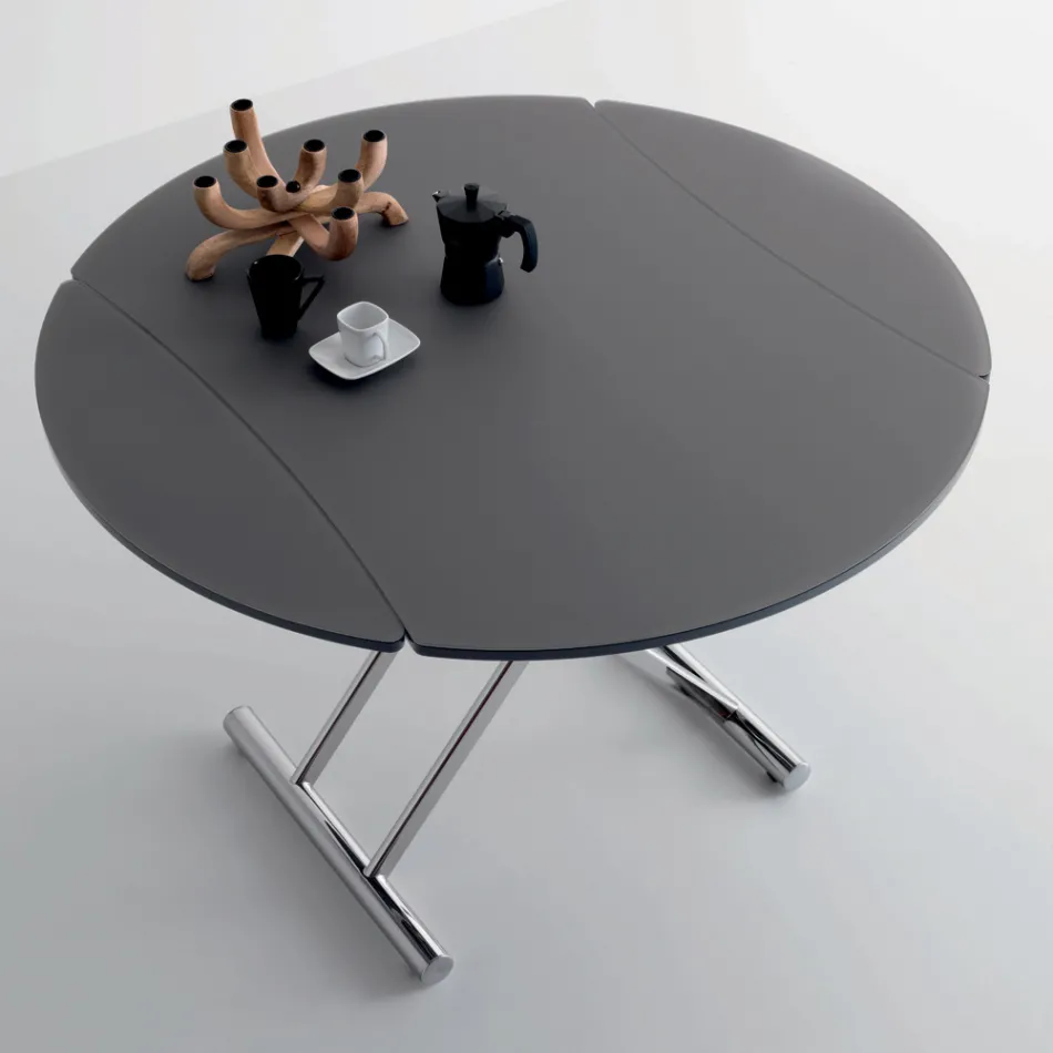 Mesa de centro transformable en mesa de comedor redonda de metal y vidrio - Giordana Viadurini