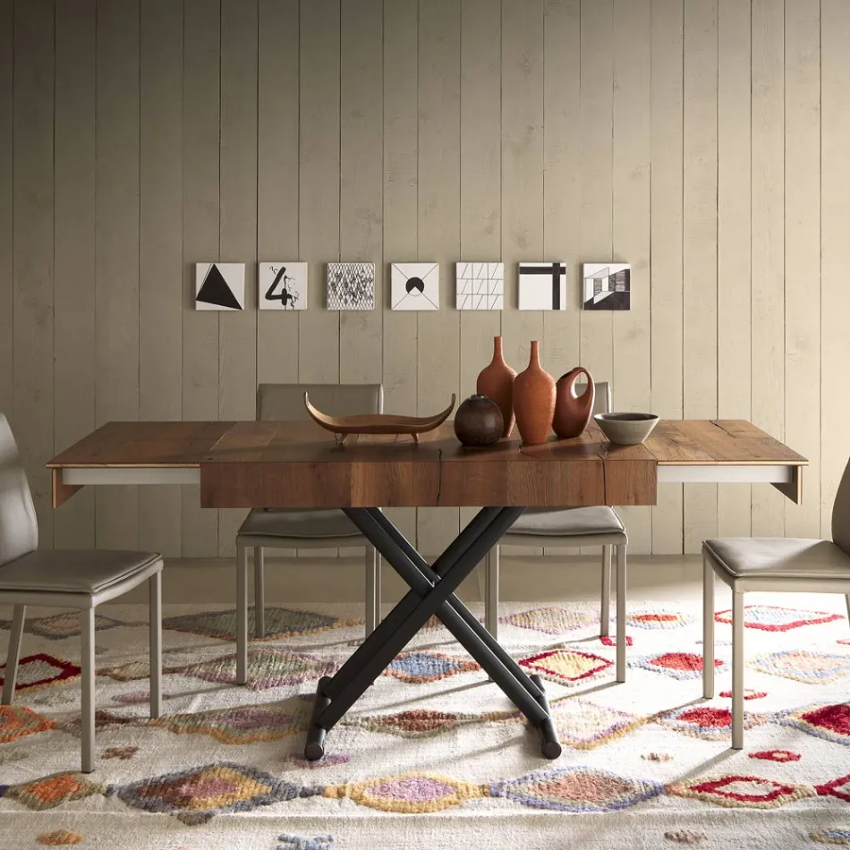 Mesa de centro transformable en metal y madera Made in Italy - Polaris Viadurini