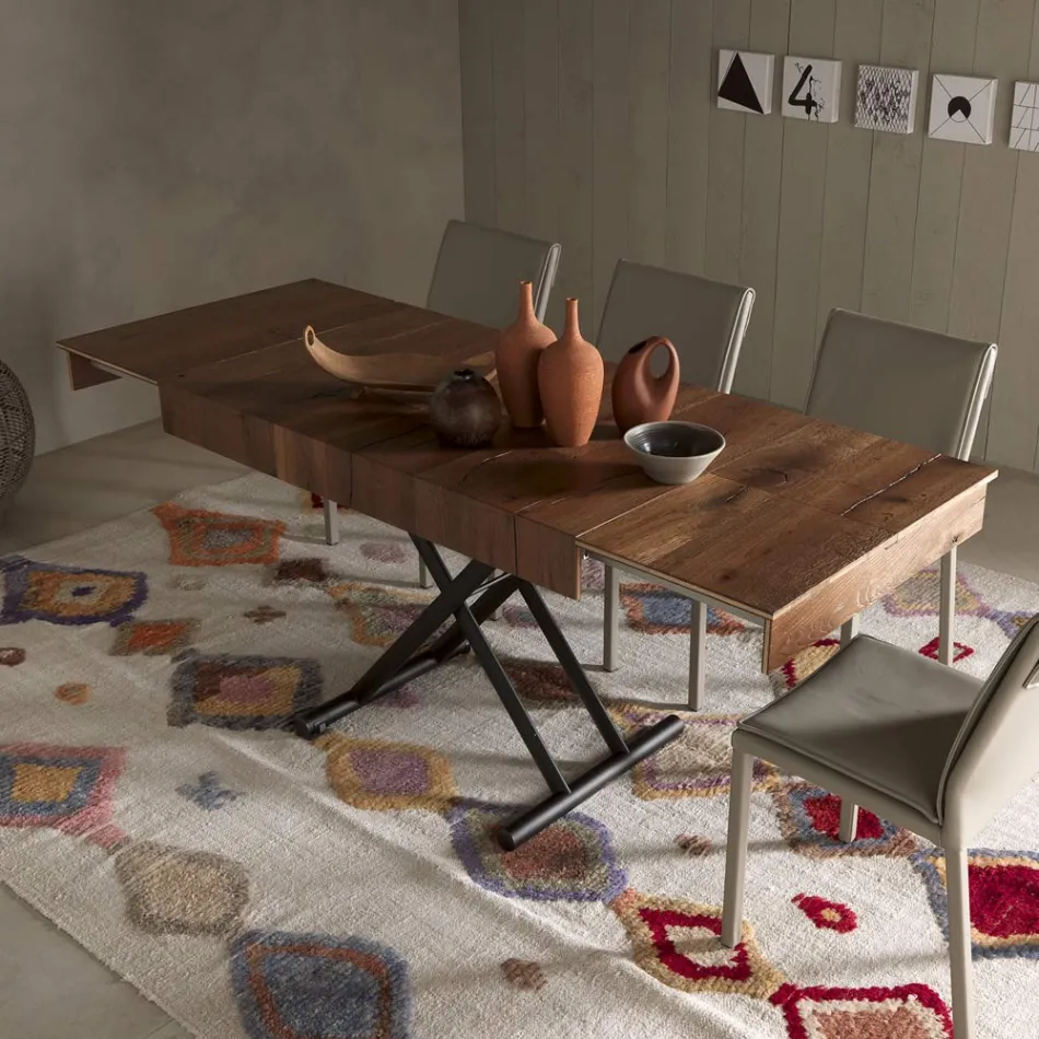 Mesa de centro transformable en metal y madera Made in Italy - Polaris Viadurini