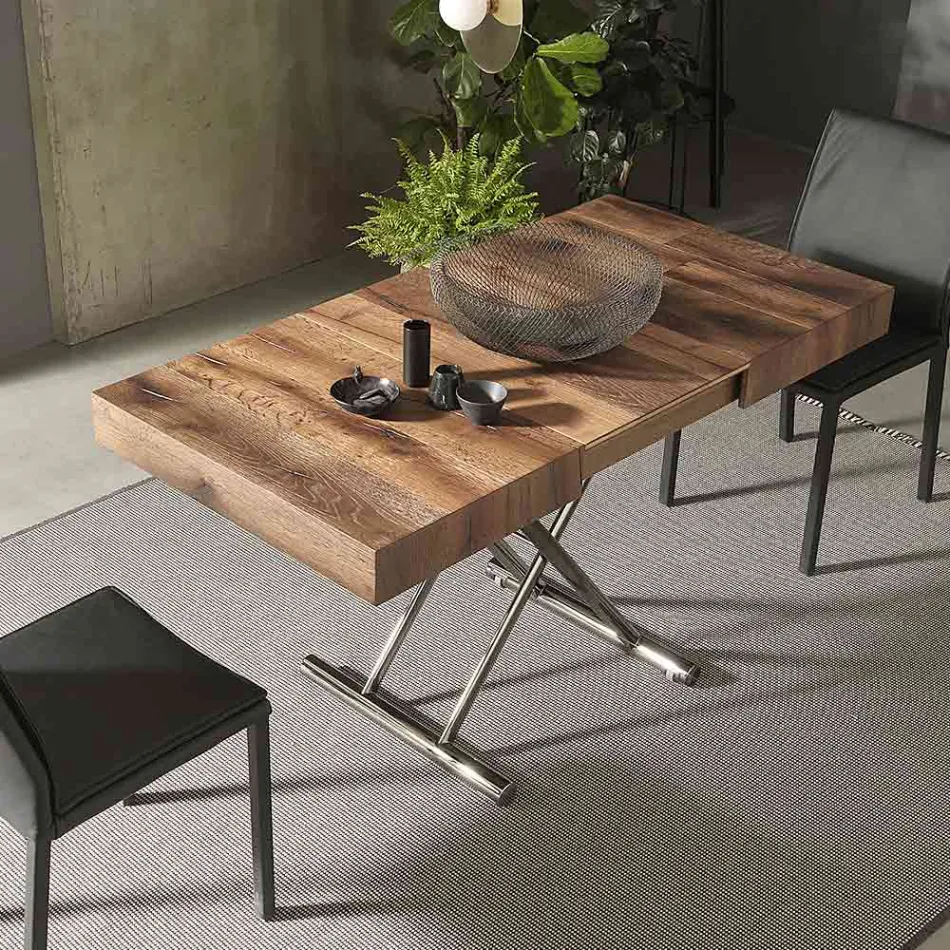 Mesa de centro moderna transformable en madera y metal, Made in Italy - Spirit Viadurini