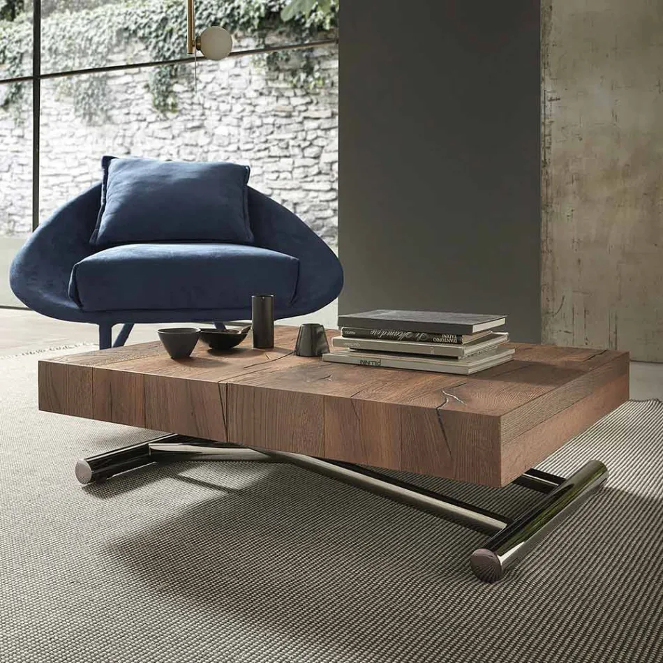 Mesa de centro moderna transformable en madera y metal, Made in Italy - Spirit Viadurini