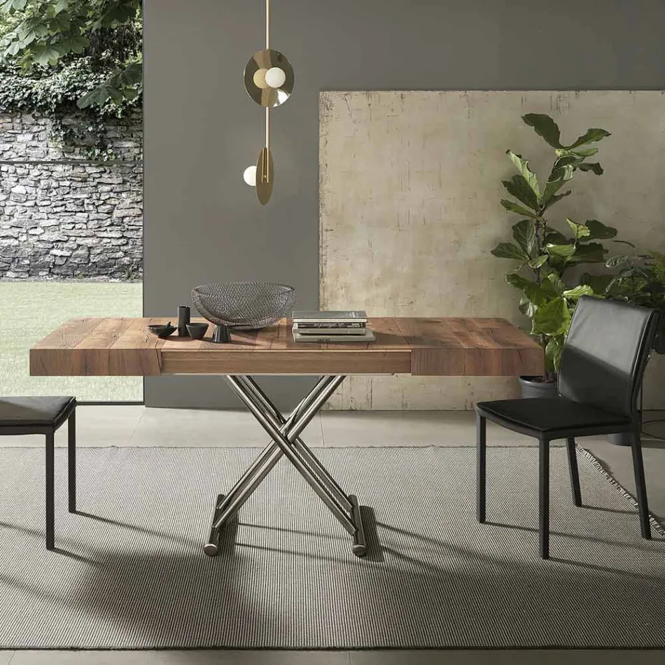 Mesa de centro moderna transformable en madera y metal, Made in Italy - Spirit Viadurini