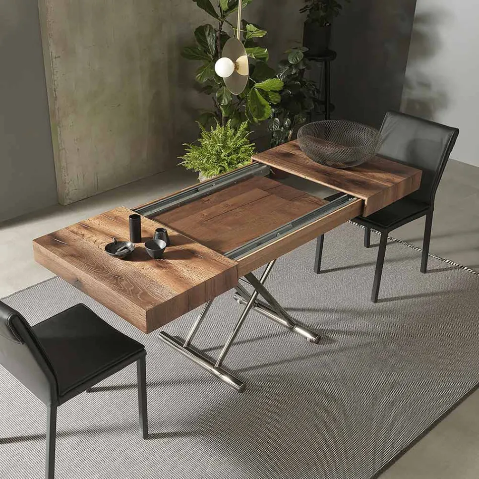 Mesa de centro moderna transformable en madera y metal, Made in Italy - Spirit Viadurini