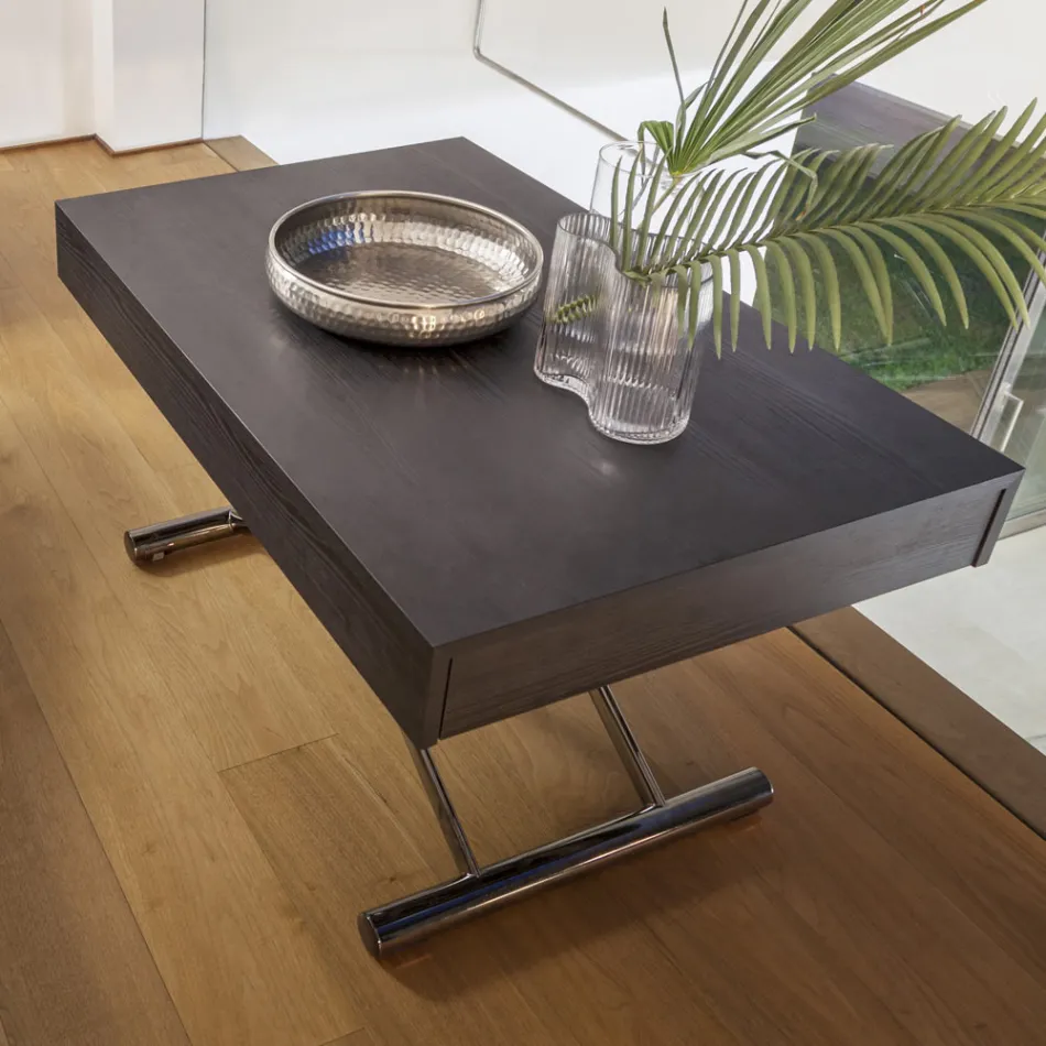 Mesa de centro transformable moderna en metal y madera Made in Italy - Universe Viadurini