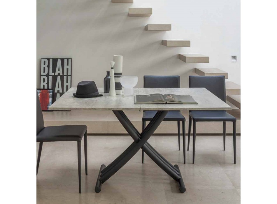 Mesa de centro moderna transformable en metal grafito y tapa de madera - Sistocle Viadurini