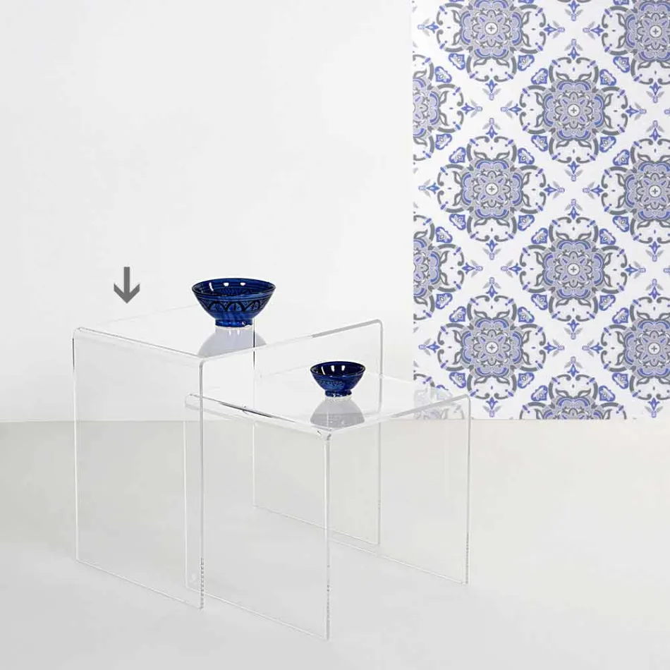 Mesa transparente de diseño moderno 50x50cm Terry Big, fabricada en Italia. Viadurini