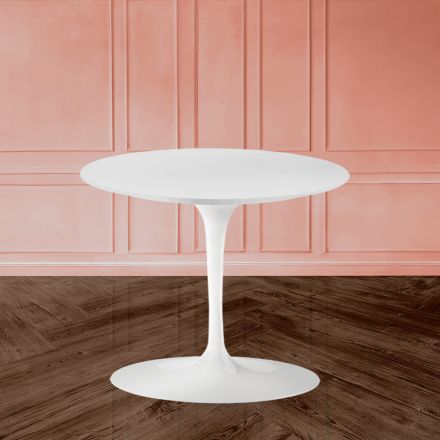 Mesita Eero Saarinen Tulip Alt. 39 con tablero de laminado líquido blanco Made in Italy - Escarlata Viadurini